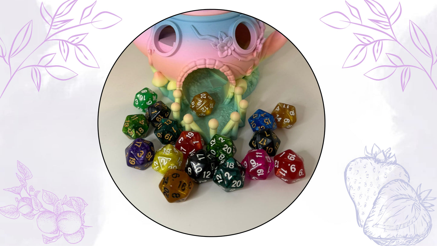 20-seitige Spielwürfel in verschiedenen Farben