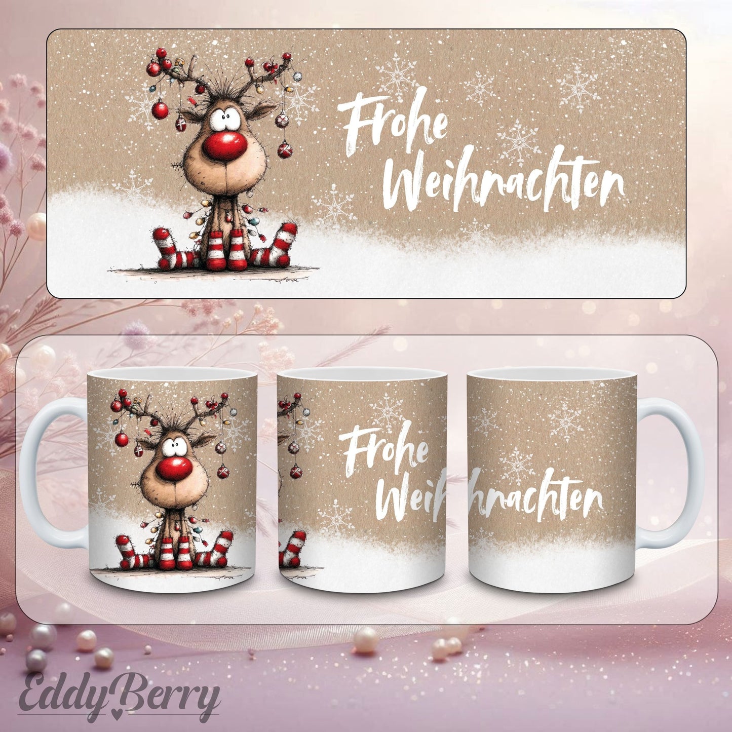 Keramikbecher mit Druck | Frohe Weihnachten | EddyBerry® Design