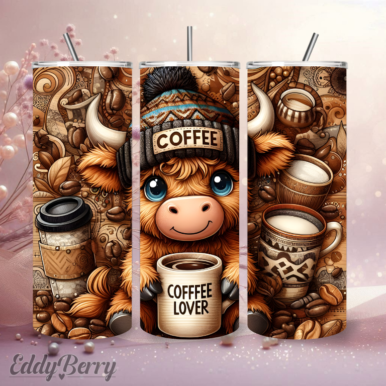 Coffee Lover Highland Cow | 20 oz Tumbler | Kreativ Design