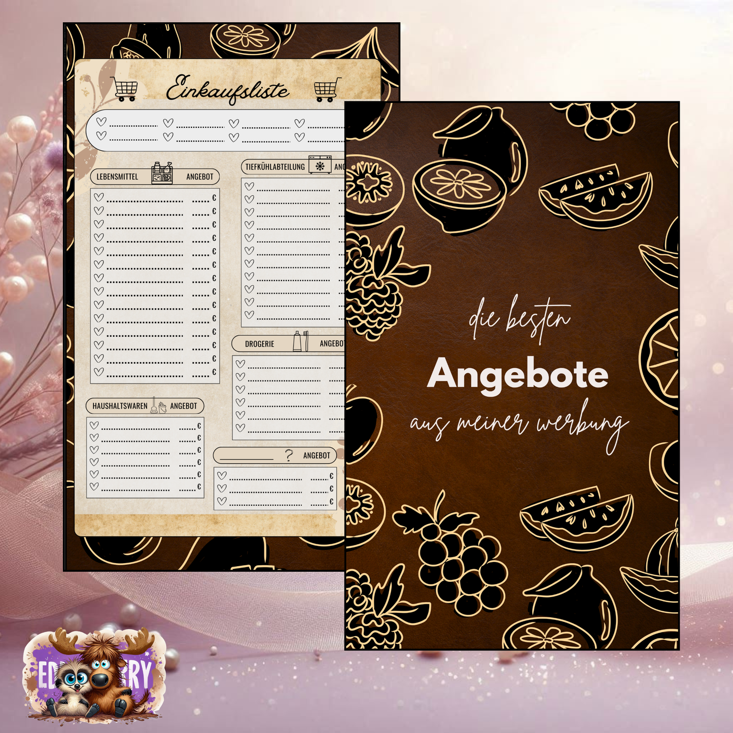 (B Waren) Rezept-, Einkaufslisten-, Menüplan-Set | A6 Set + foliertem Deckblatt | EddyBerry® Design