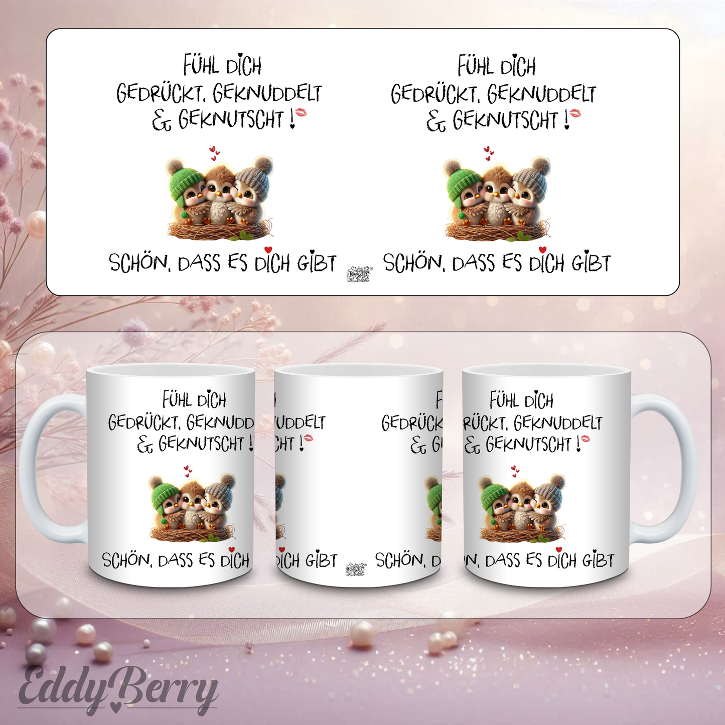 Keramikbecher mit Druck | Fühl dich gedrückt | EddyBerry® Design