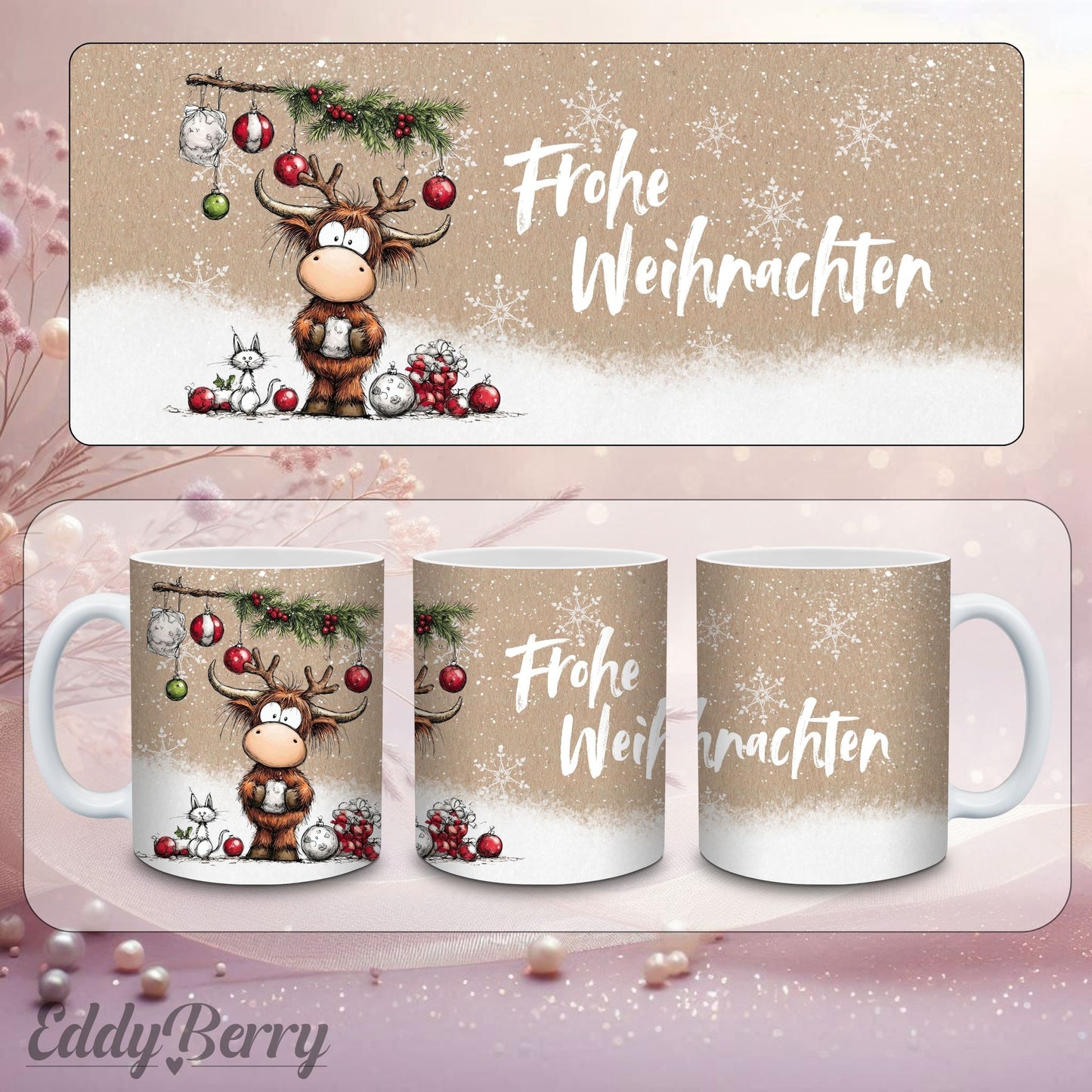 Keramikbecher mit Druck | Frohe Weihnachten | EddyBerry® Design