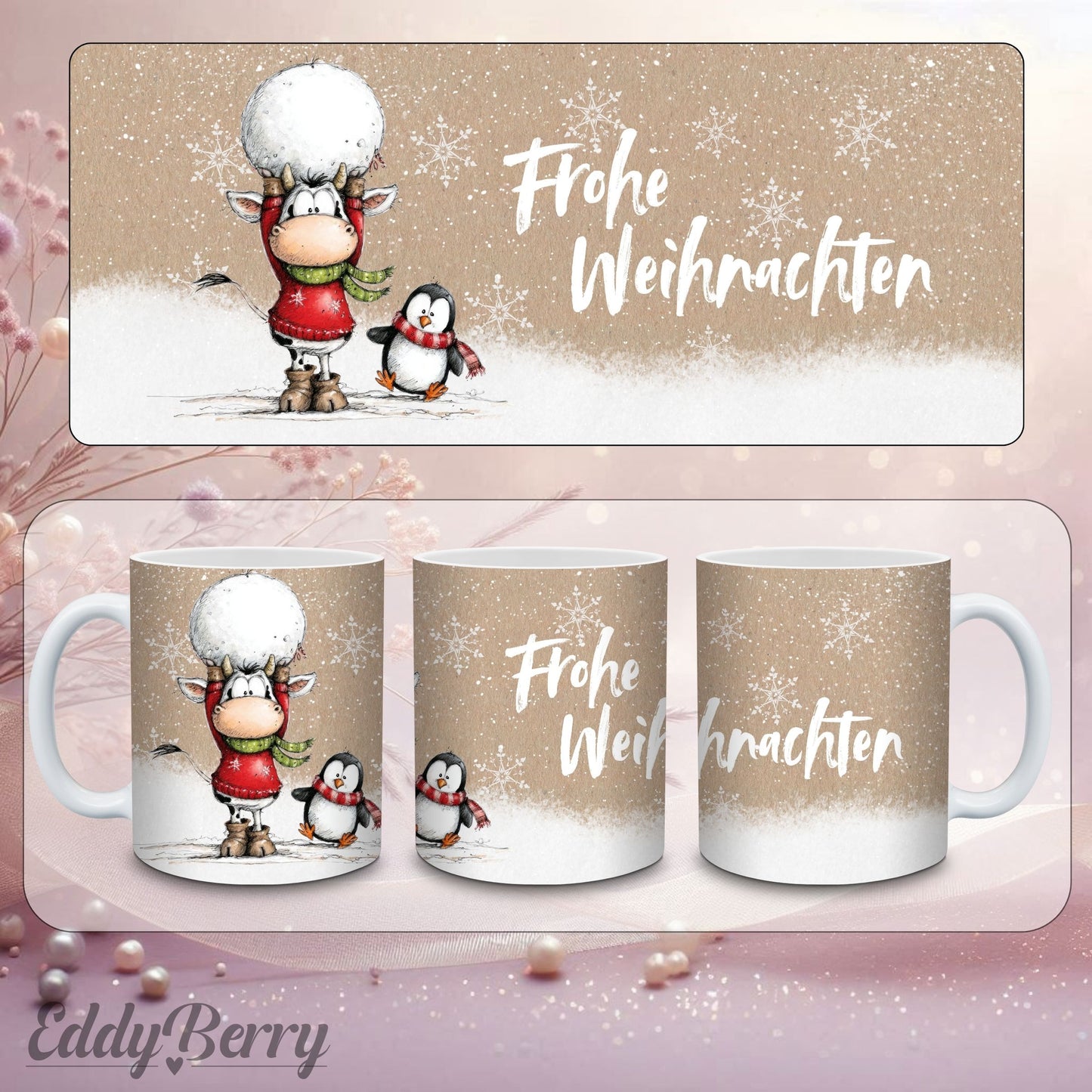 Keramikbecher mit Druck | Frohe Weihnachten | EddyBerry® Design