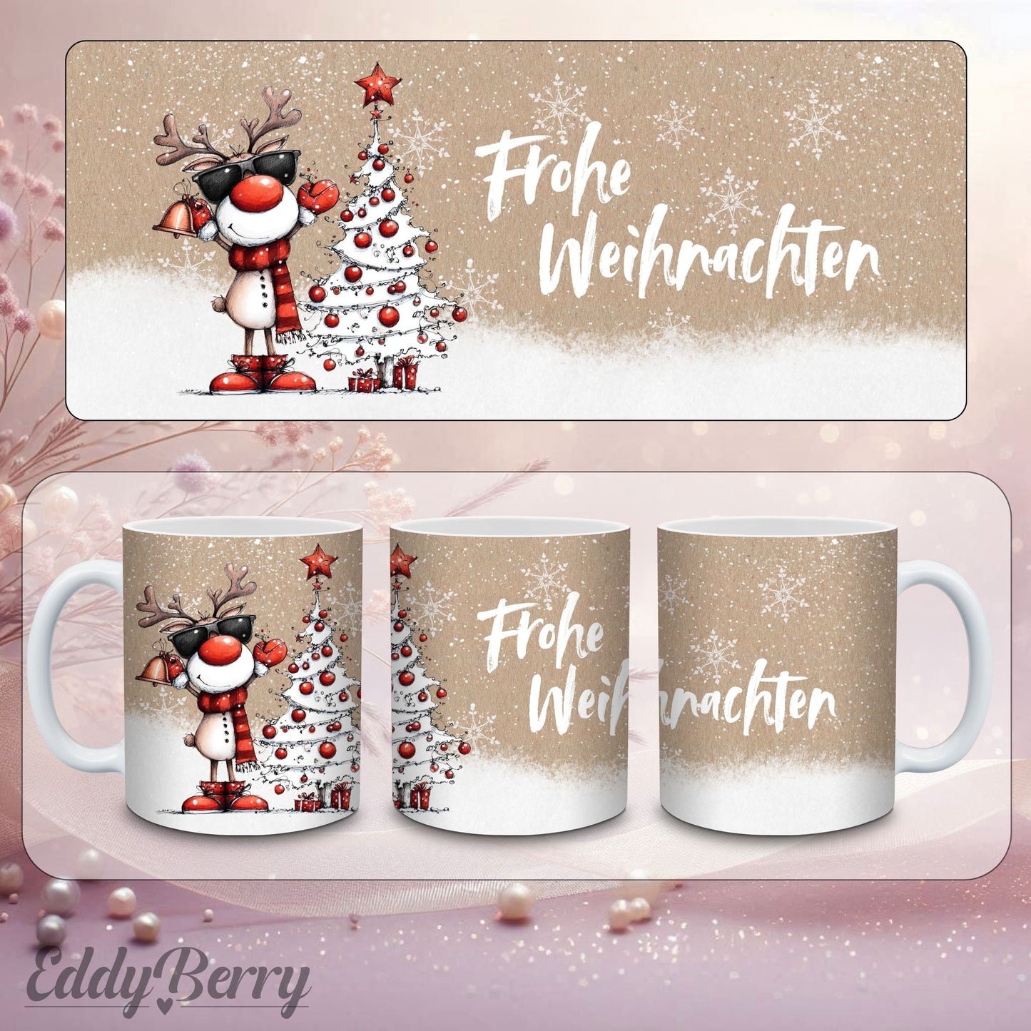 Keramikbecher mit Druck | Frohe Weihnachten | EddyBerry® Design