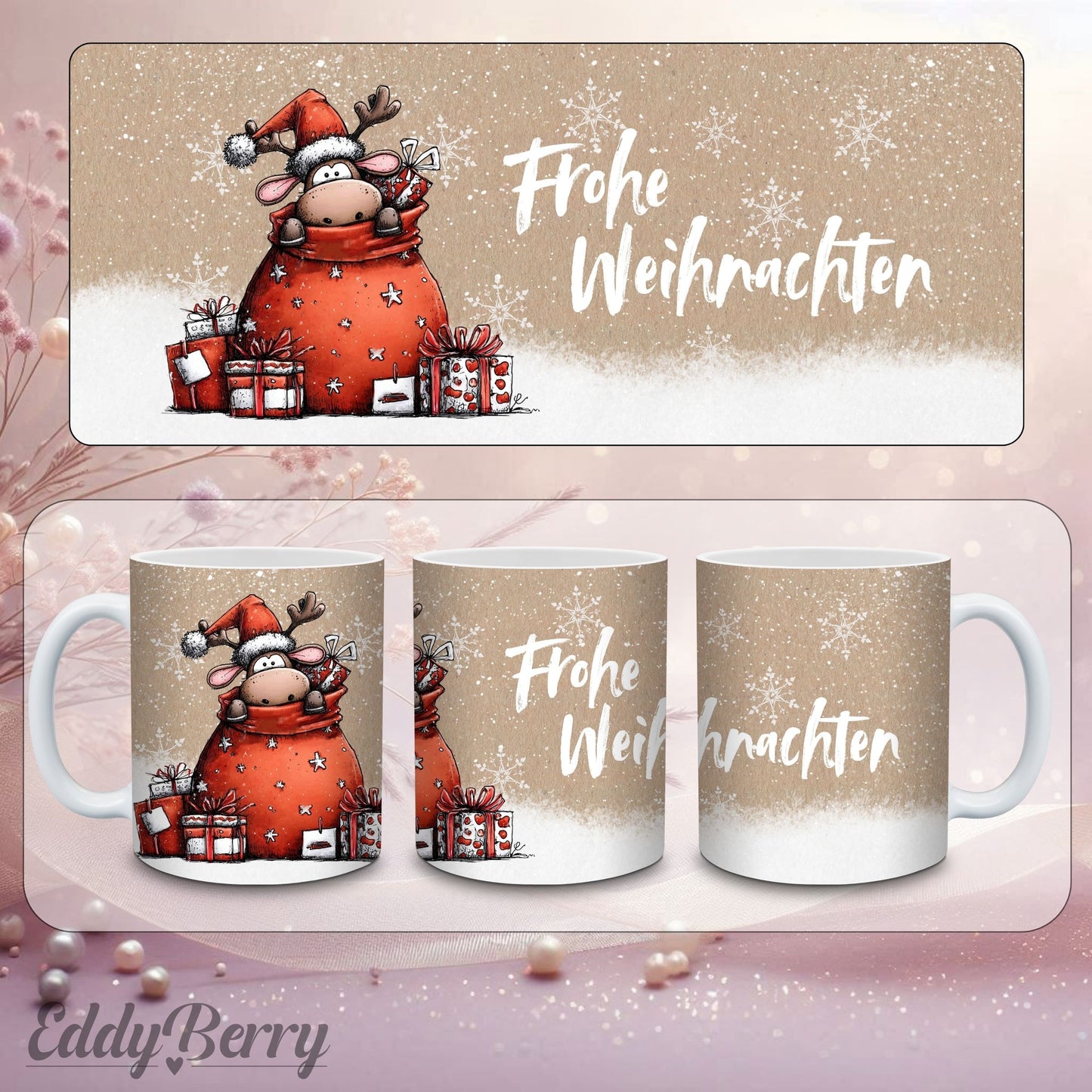 Keramikbecher mit Druck | Frohe Weihnachten | EddyBerry® Design