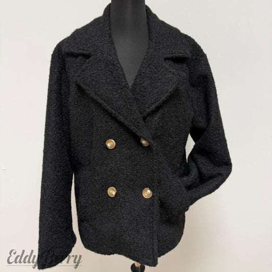 Bouclé-Jacke Schwarz – One Size (bis Gr. 46 tragbar) | MEETS Liveverkauf