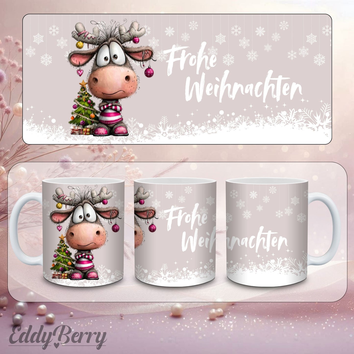 Keramikbecher mit Druck | Frohe Weihnachten | EddyBerry® Design