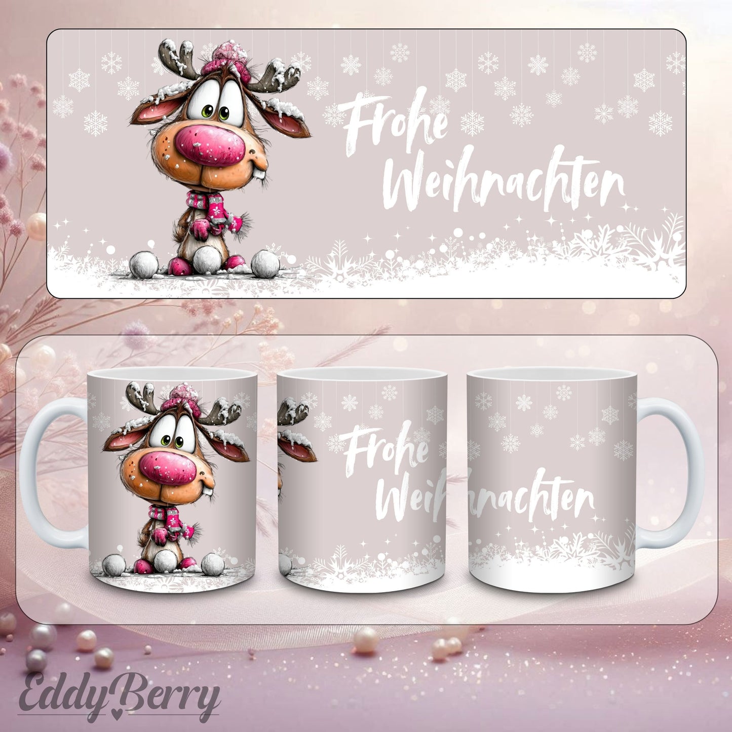 Keramikbecher mit Druck | Frohe Weihnachten | EddyBerry® Design