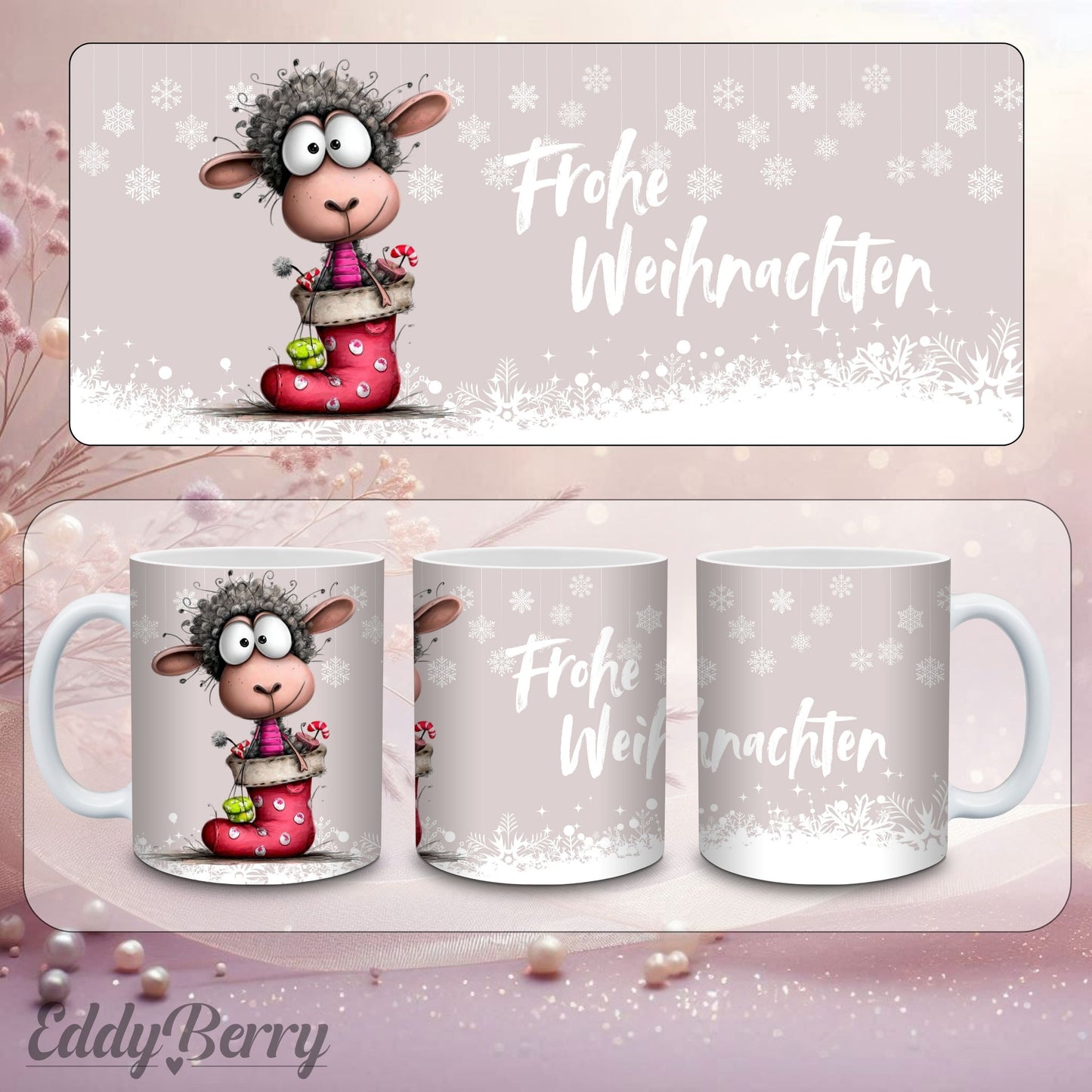 Keramikbecher mit Druck | Frohe Weihnachten | EddyBerry® Design