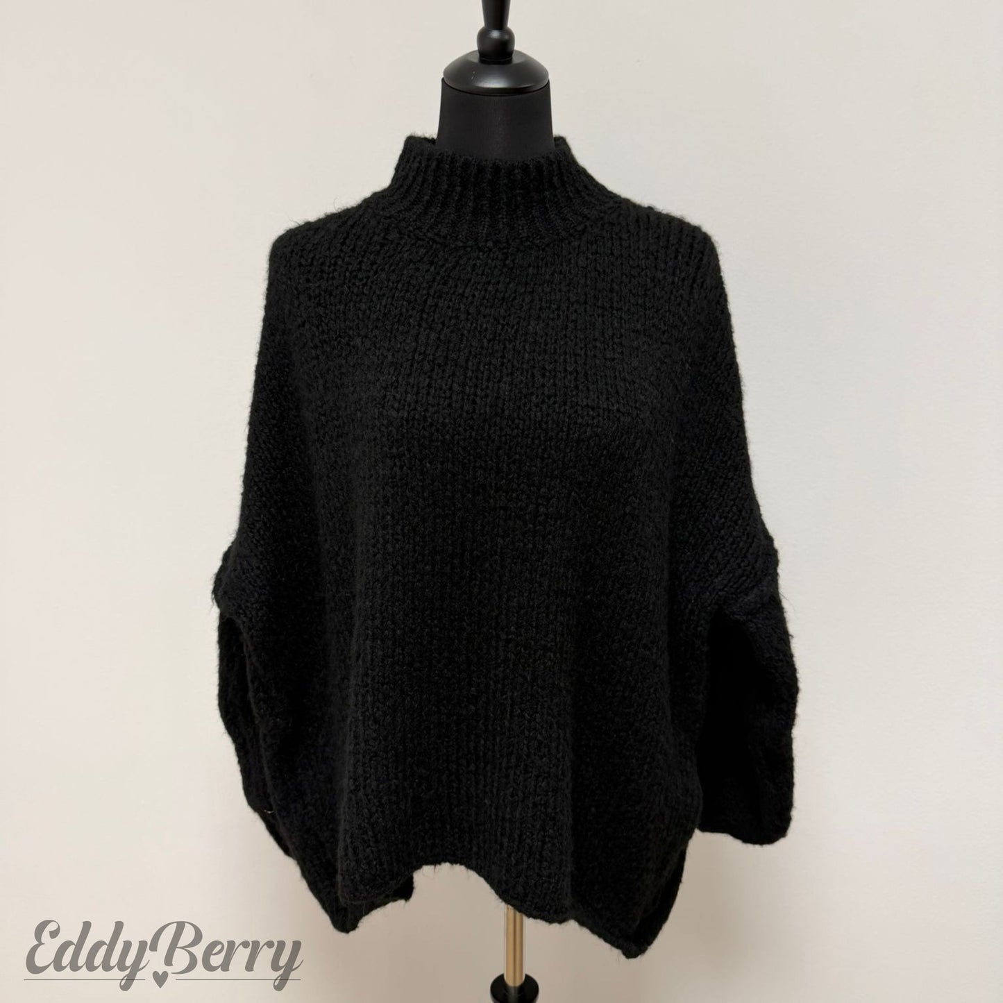 Oversize-Strickpullover Schwarz – One Size (bis Gr. 46 tragbar) | MEETS Liveverkauf