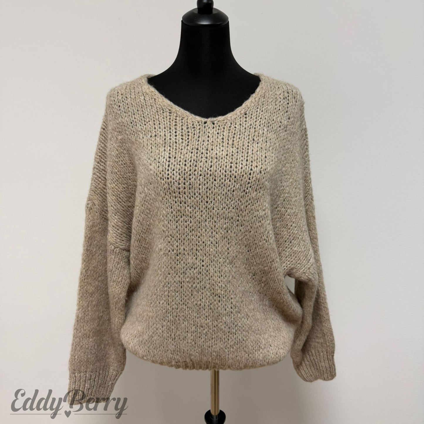 Beiger Strickpullover – One Size (bis Gr. 46 tragbar) | MEETS Liveverkauf