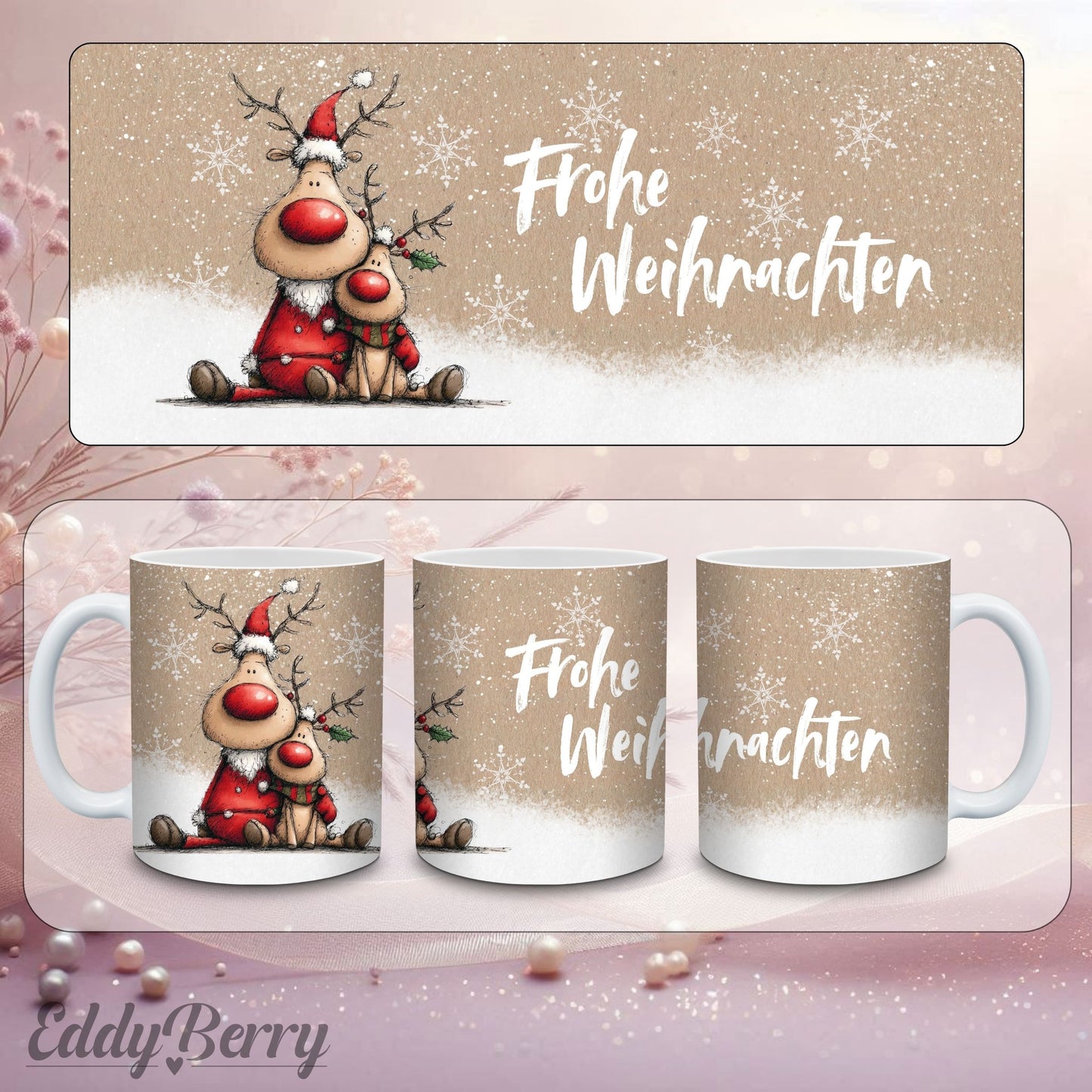 Keramikbecher mit Druck | Frohe Weihnachten | EddyBerry® Design