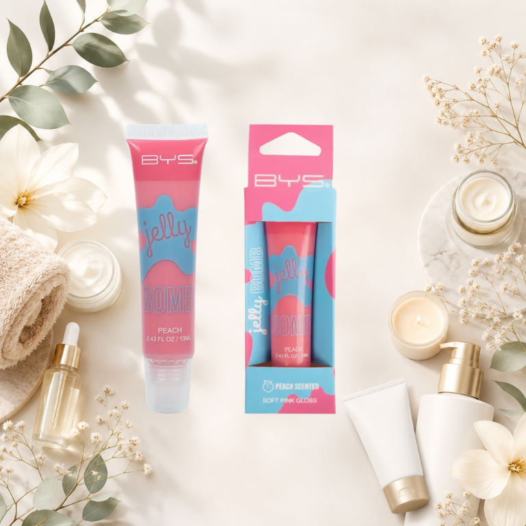 BYS Jelly Bomb Lipgloss Pfirsich in Hangsell-Box