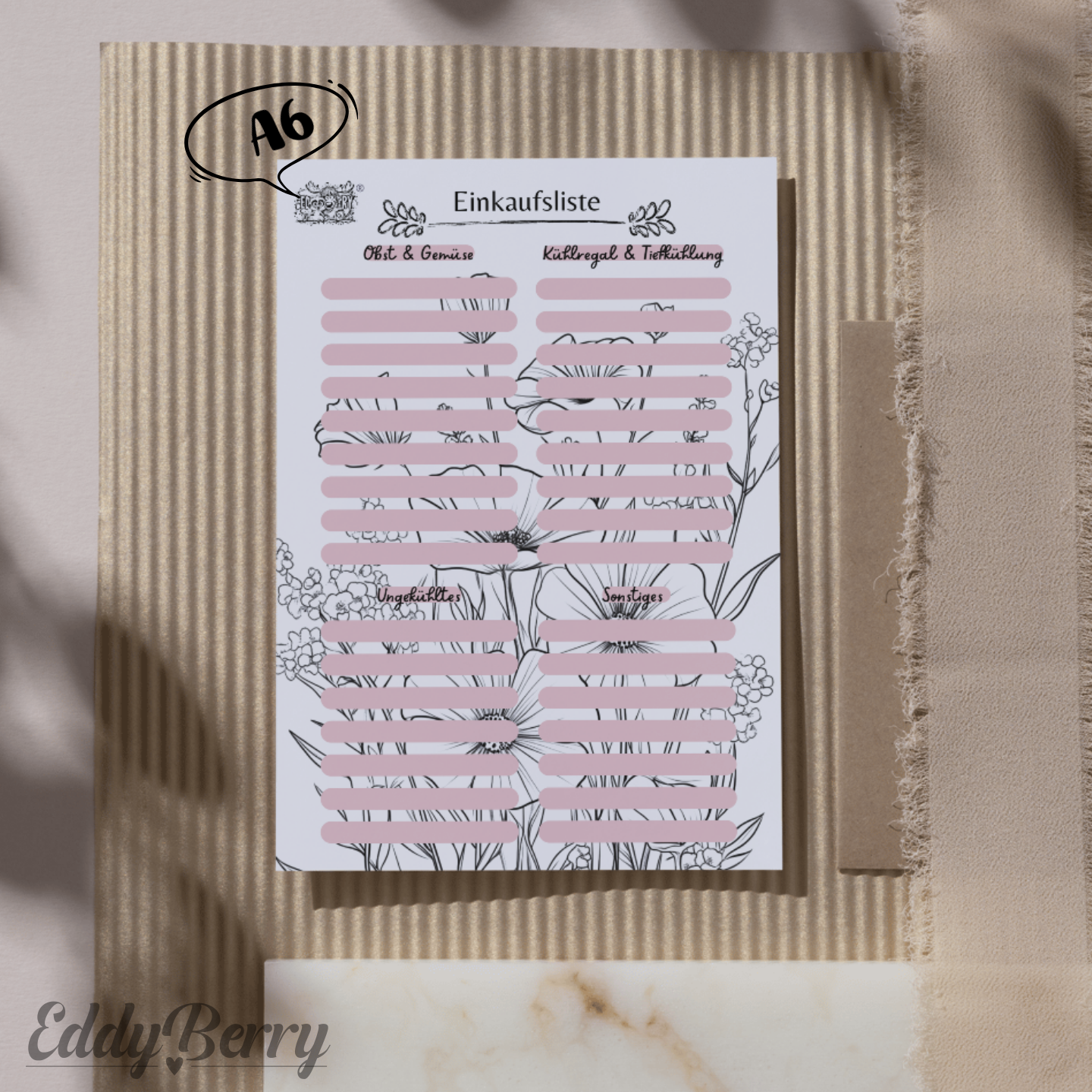 Notizblock A6 | Einkaufsliste Floral | EddyBerry® Design