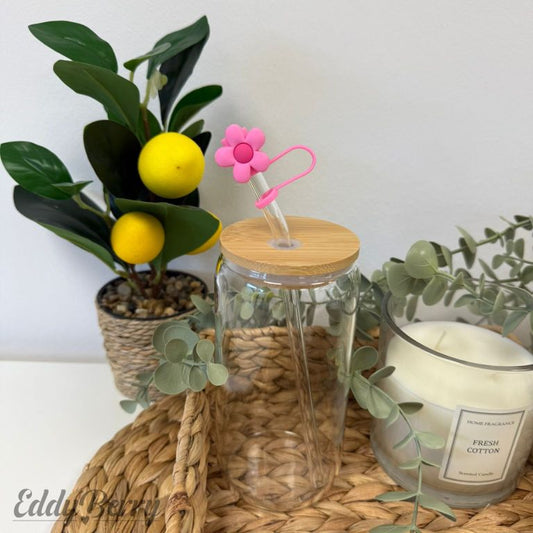 Strohhalm-Topper - Pinke Blume