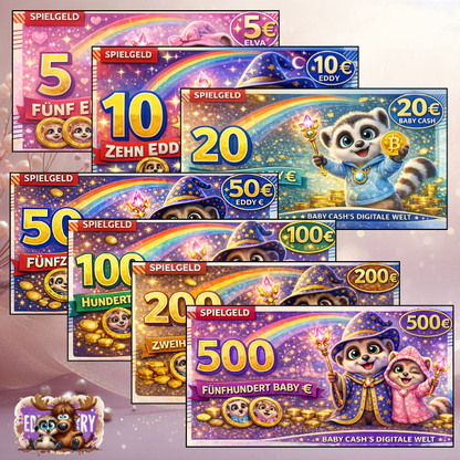 Spielgeld Einschübe | A6 | Eddy, Elva & Baby Cash | EddyBerry® Design