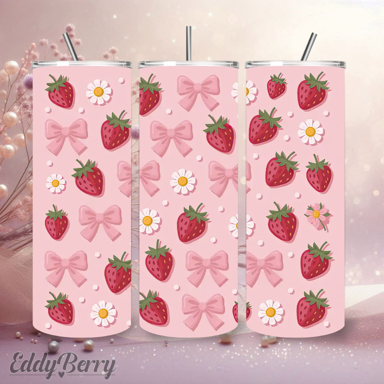 Strawberry & Bow Pattern | 20oz Tumbler | EddyBerry® Design