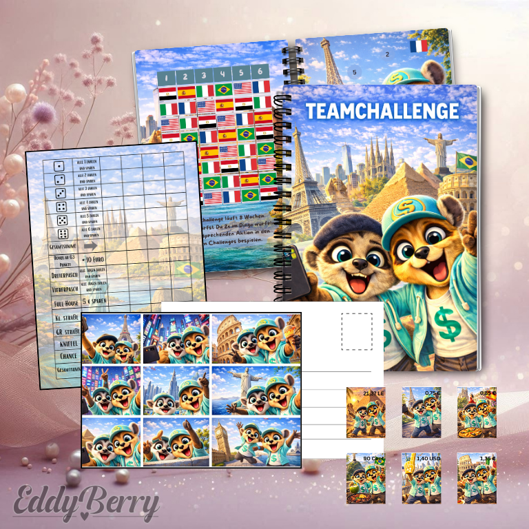 Teamchallenge Bundle "Weltreise"| A6 Ringbuch matt foliert  plus Extras| EddyBerry® Design