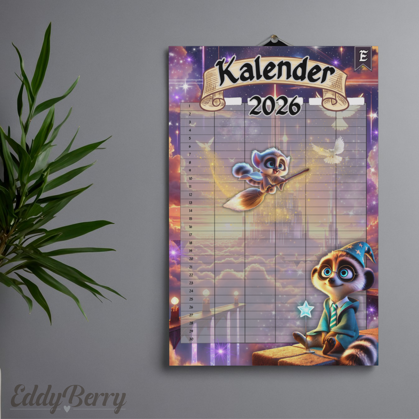 Eddwarts Zauberkalender 2026 | Wandkalender 29 × 42 cm | EddyBerry® Design